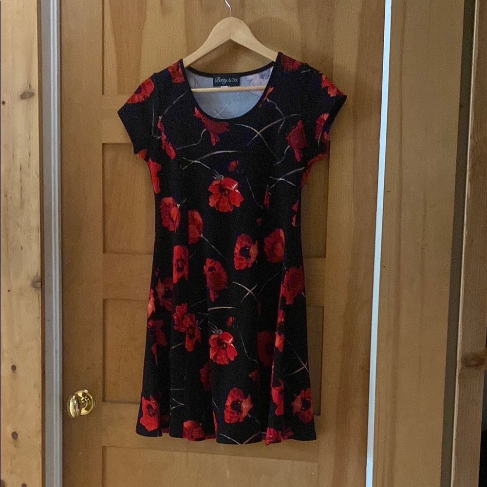 Black Dress with Red Floral Print